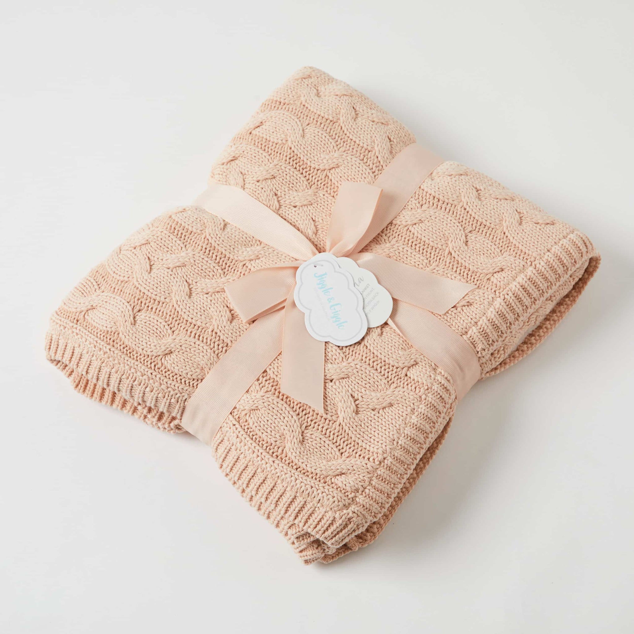 AURORA CABLE KNIT BABY BLANKET - PINK CLAY