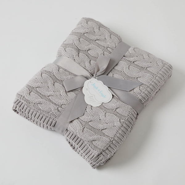 AURORA CABLE KNIT BABY BLANKET - SILVER