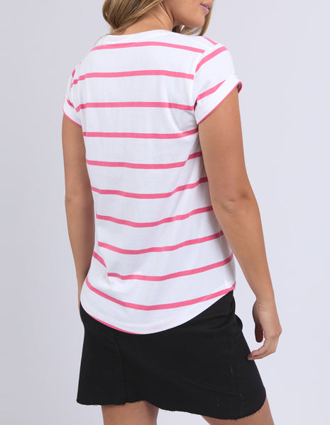 FOXWOOD - MANLY STRIPE VEE TEE HOT PINK