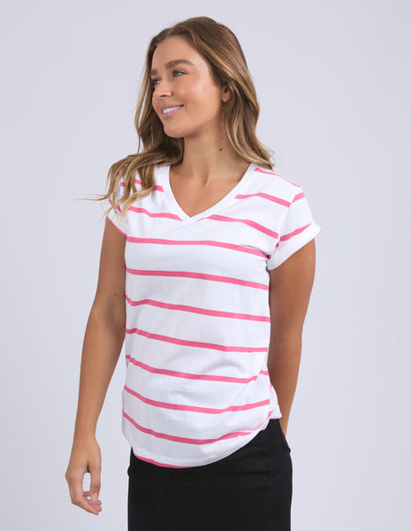 FOXWOOD - MANLY STRIPE VEE TEE HOT PINK