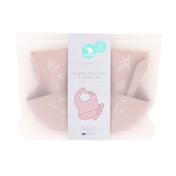 ALL4ELLA - SILICONE BIB WITH SPOON DUSTY PINK
