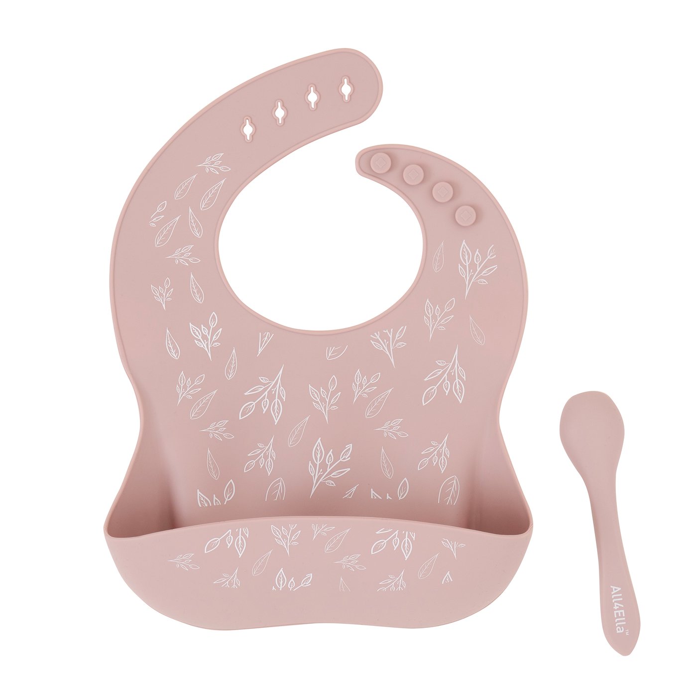 ALL4ELLA - SILICONE BIB WITH SPOON DUSTY PINK