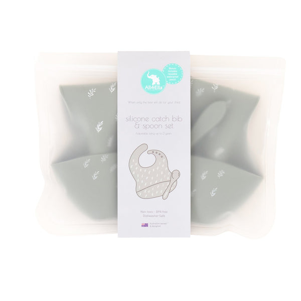ALL4ELLA - SILICONE BIB WITH SPOON OLIVE