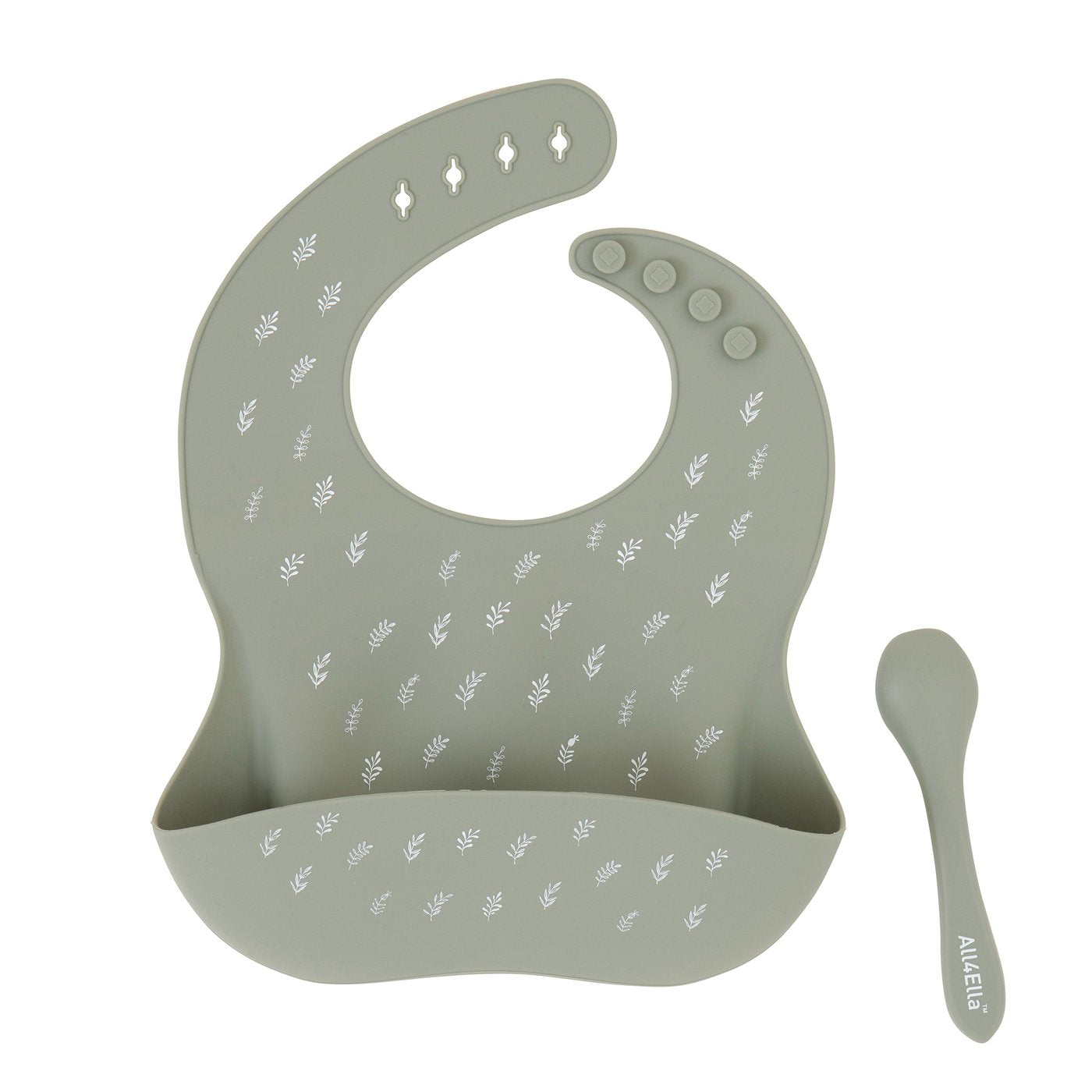 ALL4ELLA - SILICONE BIB WITH SPOON OLIVE