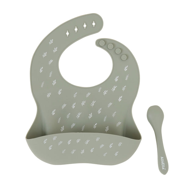 ALL4ELLA - SILICONE BIB WITH SPOON OLIVE
