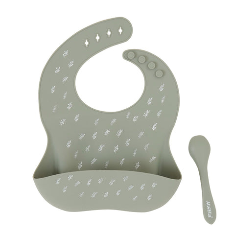 ALL4ELLA - SILICONE BIB WITH SPOON OLIVE