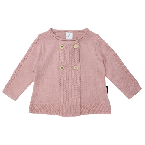 DOUBLE BREASTED TEXTURED KNIT JACKET - DUSTY PINK